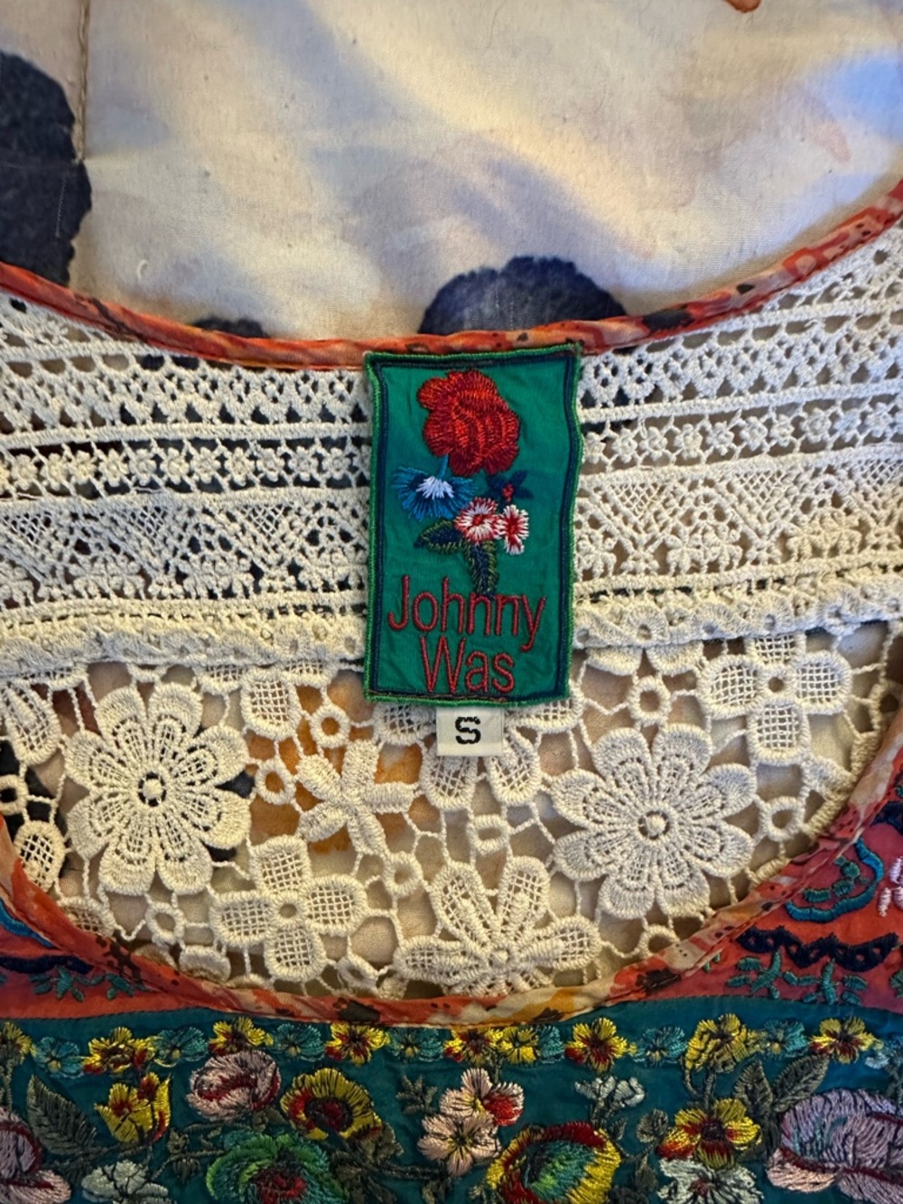 Johnny Was Red & Multicolor Bohemian Mini Dress - Picture 6 of 6